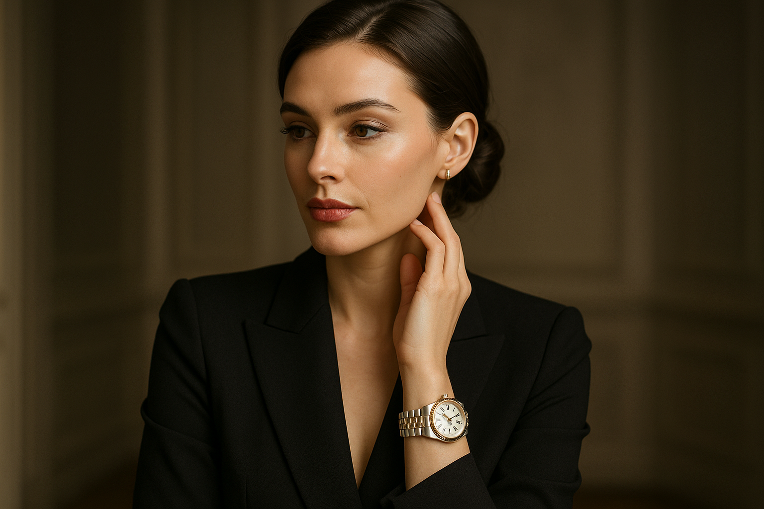 Image classe une femme portant une montre de luxe